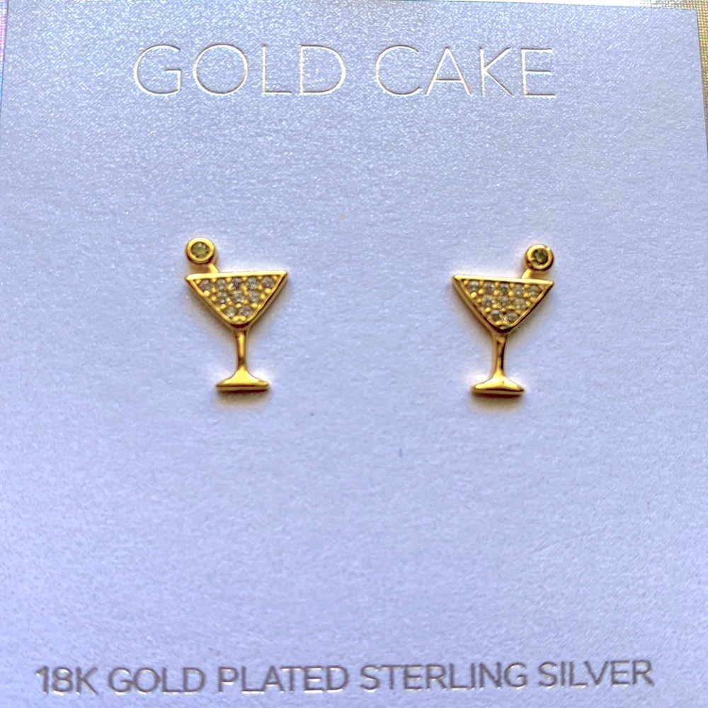 Brand New Gold Cake Gold Toned Stud Earrings Box Included